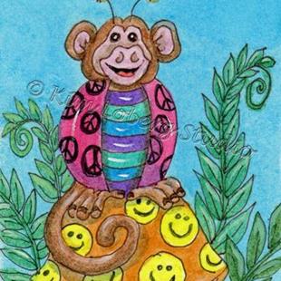 Art: Shy Monkey Lady Bug - SOLD by Artist Kim Loberg