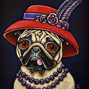 Art: Red Hat Pug with Pearls by Artist Melinda Dalke