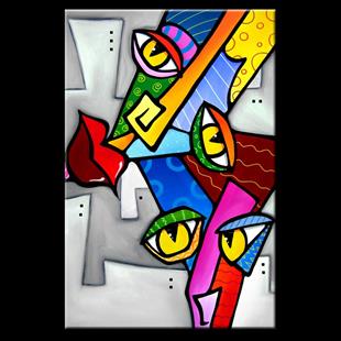 Art: Faces1218 2436 GW Original Abstract Art Painting Happy by Artist Thomas C. Fedro