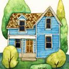 Art: Little Blue House - Available by Artist Carmen Medlin