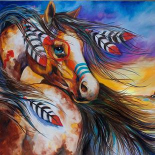 Art: 5 FEATHERS Indian War Horse by Artist Marcia Baldwin