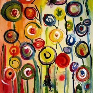 Art: Abstract Hollyhocks by Artist Delilah Smith