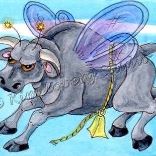 Art: Bucking Bull Fly by Artist Kim Loberg