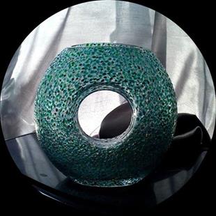 Art: Va Va GLAM LARGE Round HOLE Vase 1 green glitter, (SOLD) by Artist Dawn Hough Sebaugh