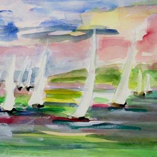 Art: White Sails Green Water by Artist Delilah Smith