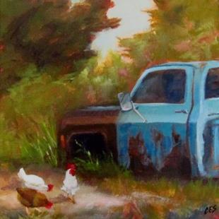 Art: Chickens Grazing by Old Blue by Artist Christine E. S. Code ~CES~