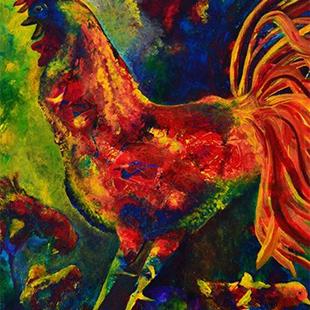 Art: Happy Rooster Family by Artist Claire Bull