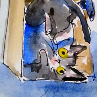 Art: Cat in a Box by Artist Delilah Smith