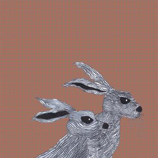 Art: TWO HARES h3414 by Artist Dawn Barker