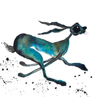 Art: HARE IN A HURRY! h3335 by Artist Dawn Barker
