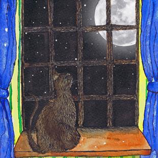 Art: CAT AT WINDOW C196 by Artist Dawn Barker