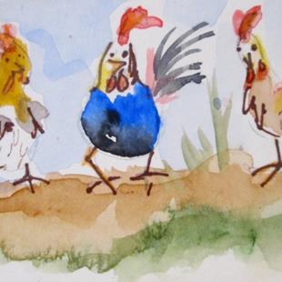 Art: Three Chickens by Artist Delilah Smith