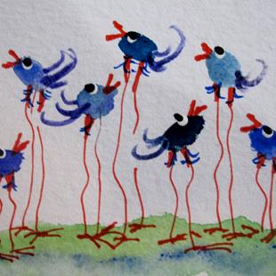 Art: Long Legged Blue Birds by Artist Delilah Smith