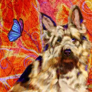 Art: Dog and Butterfly by Artist Alma Lee