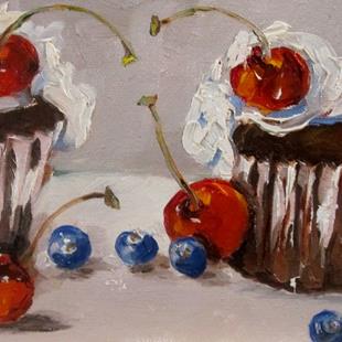 Art: Cupcakes Cherries and Blueberries by Artist Delilah Smith