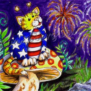 Art: Stars N Stripes Cat A Bug by Artist Kim Loberg