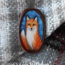 Art: Red Fox in Winter Brooch Pendant by Artist Lisa M. Nelson