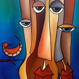 Art: Abstract Art Original Painting Birds of a feather by Artist Thomas C. Fedro