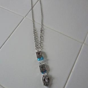 Art: Long Silver Square Necklace by Artist Vicky Helms