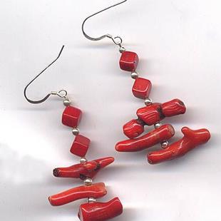 Art: CHUNKY CORAL& STERLING SILVER  EARRINGS by Artist Ulrike 'Ricky' Martin