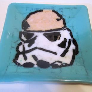 Art: Stormtrooper Star Wars Fused Art Glass Plate by Artist Paul Lake, Lucky Studios