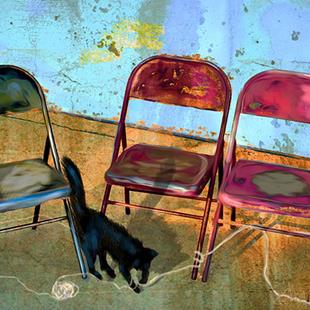 Art: Folding Chairs and a Cat by Artist Alma Lee