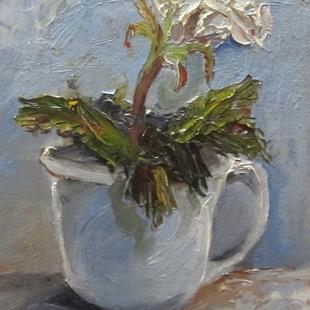 Art: Cup and White Rose by Artist Delilah Smith