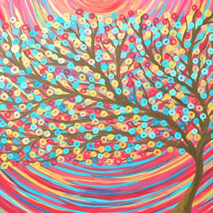Art: Red Abstract Tree by Artist Louise Mead
