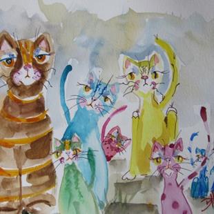 Art: Mama Cat and Kittens by Artist Delilah Smith
