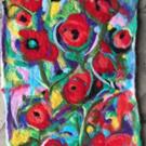 Art: Abstract Flowers Needle Felted Wool Painting by Artist Ulrike 'Ricky' Martin