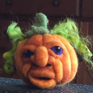 Art: Needle Felted Pumpkin Head by Artist Ulrike 'Ricky' Martin