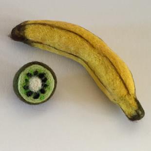 Art: Needle Felted Banana and Kiwi by Artist Ulrike 'Ricky' Martin