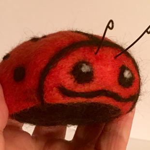 Art: Needle Felted Orange Ladybug by Artist Ulrike 'Ricky' Martin