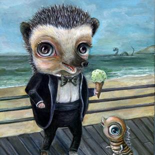 Art: Ice Cream on the Beach with Hedgy by Artist Vicky Knowles