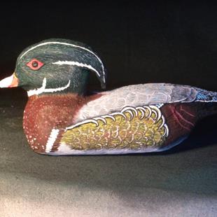 Art: Wood Duck carving by Leonard. Collins by Artist Leonard G. Collins