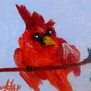 Art: Cardinal and Holly by Artist Delilah Smith