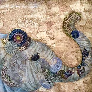 Art: Painted Elephant by Artist Alma Lee