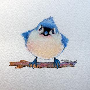 Art: BABY BLUEBIRD WATERCOLOR 5X5 by Artist Marcia Baldwin