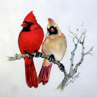 Art: OUT on a LIMB the Sassy Cardinal Pair by Artist Marcia Baldwin