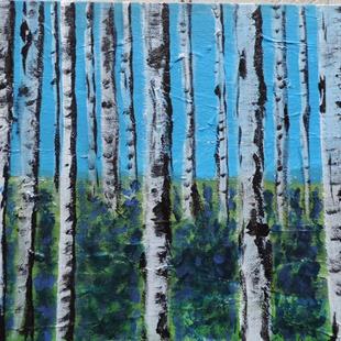 Art: birch with bluebells by Artist Nancy Denommee   