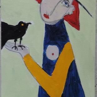 Art: woman with crow by Artist Nancy Denommee   