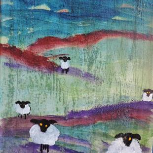 Art: sheep in the hills by Artist Nancy Denommee   