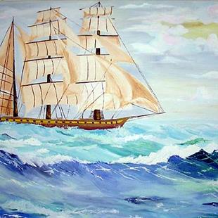 Art: Sailing ship in rough seas by Artist Rossi Kelton