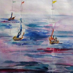 Art: Boats in the Bay by Artist Delilah Smith