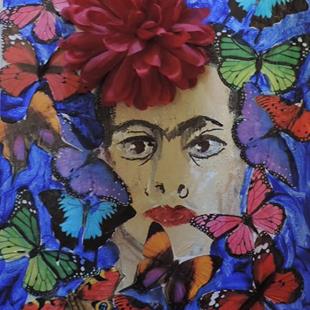 Art: frida with butterflies by Artist Nancy Denommee   