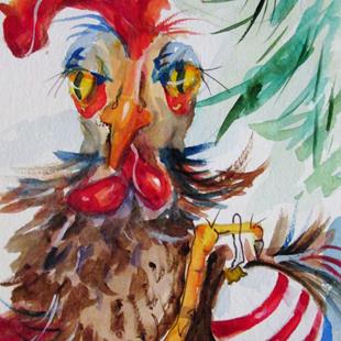 Art: Christmas Rooster-sold by Artist Delilah Smith