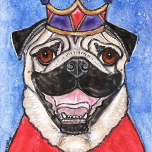 Art: King Pug with Crown and Cloak by Artist Melinda Dalke