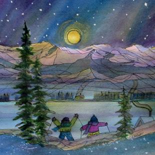 Art: Night Ski (sold) by Artist Kathy Crawshay
