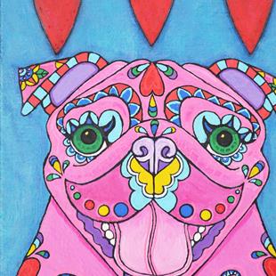 Art: pink pug & hearts.jpg by Artist Melinda Dalke