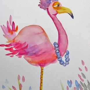 Art: Flamingo and Pearls by Artist Delilah Smith